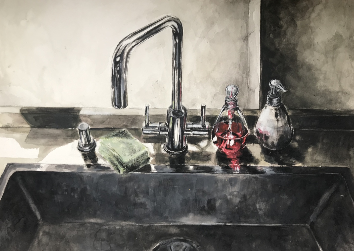 Painting of kitchen sink
