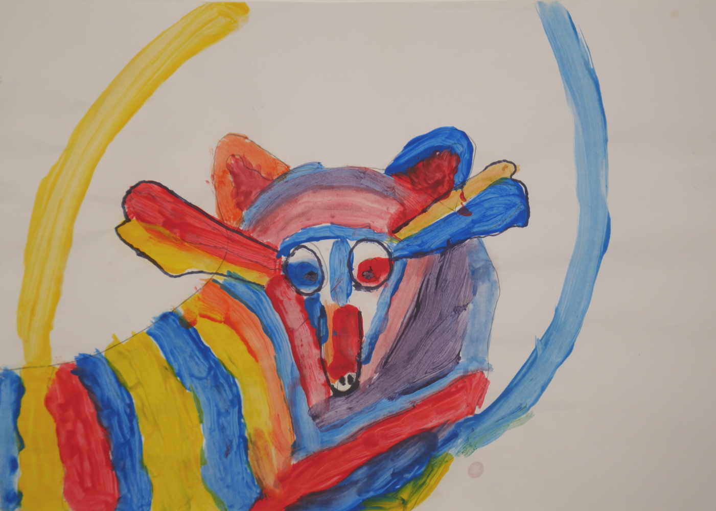 A rainbow coloured wolf with swirling patterns
