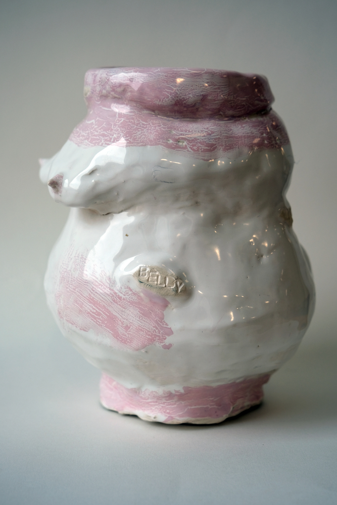 A woman’s body pot in ceramic to celebrate the real shape of women with lumps, bumps and scars.